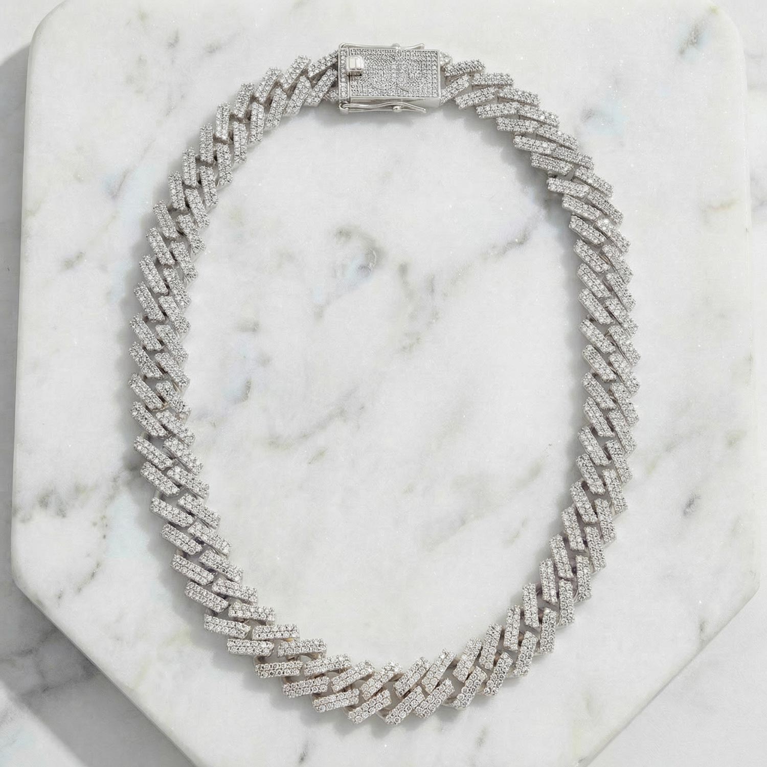 15 inch 18mm White Gold Straight Edge Diamond Cuban Link Chain The Gold Gods