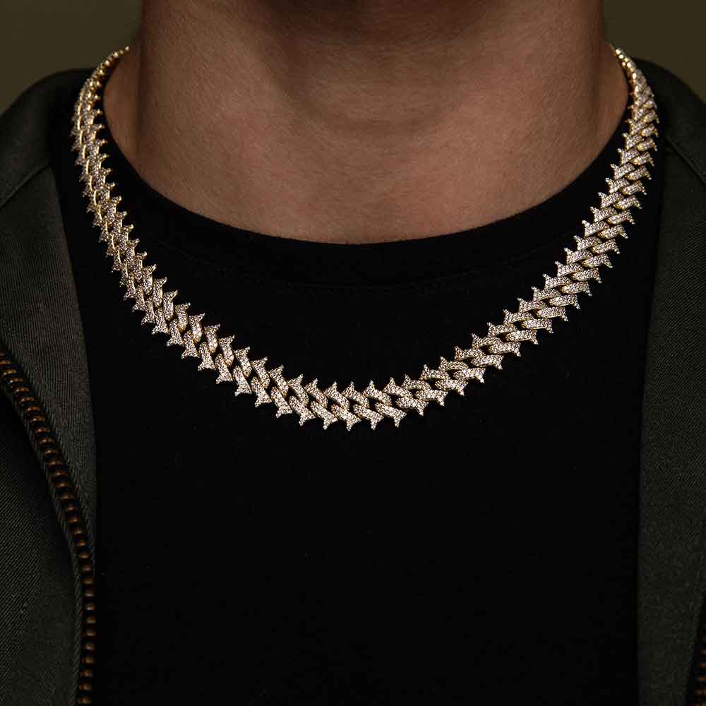 Diamond Cuban Spiked Chain The Gold Gods  lifestyle look front view
