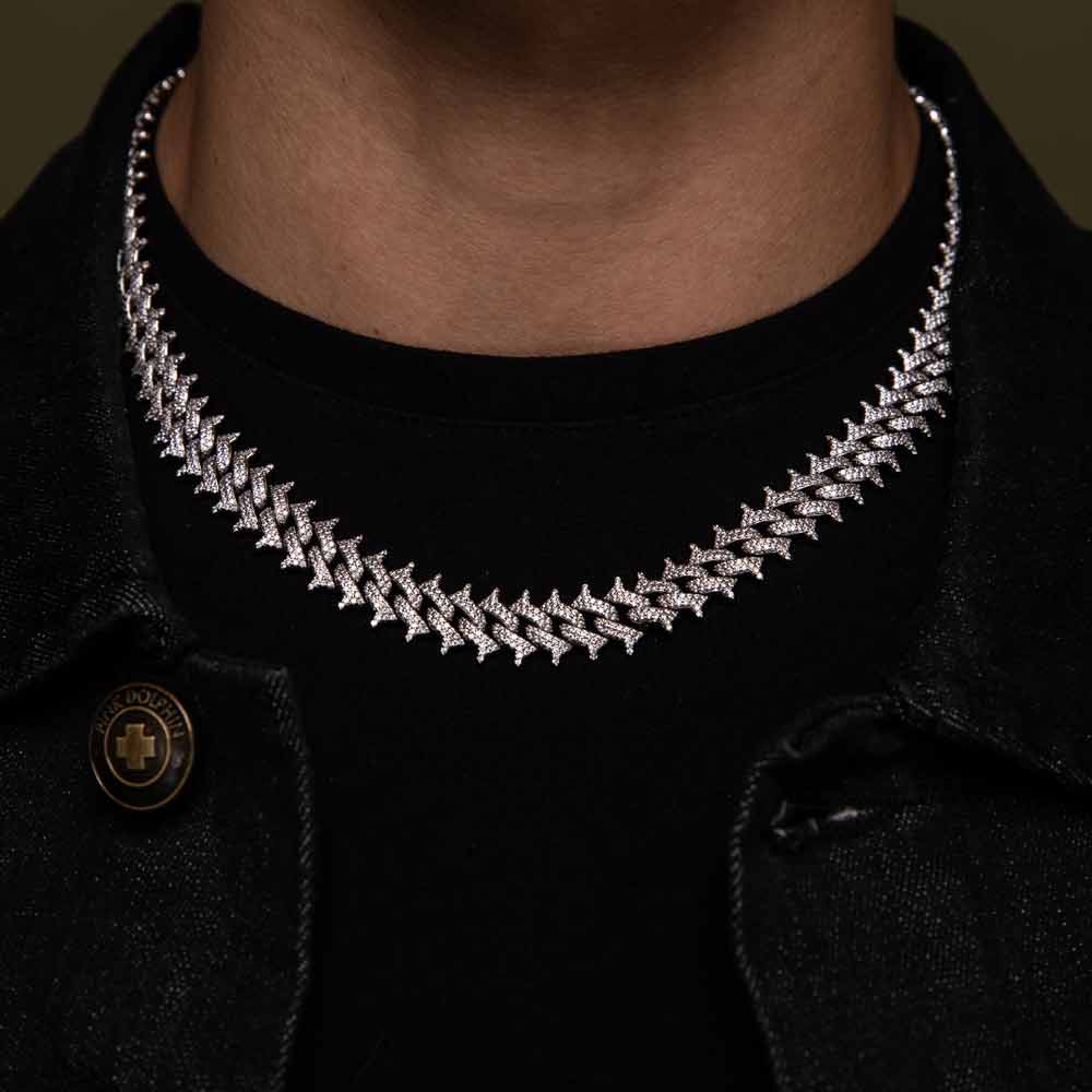 Diamond Cuban Spiked Chain The Gold Gods  lifestyle look front view 2