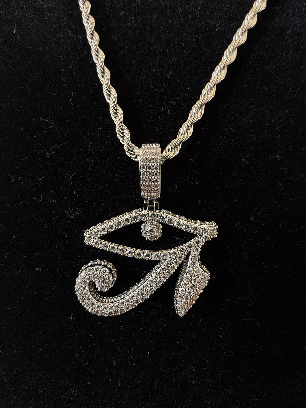 Diamond Eye Of Horus Necklace Pendent and Rope Chain