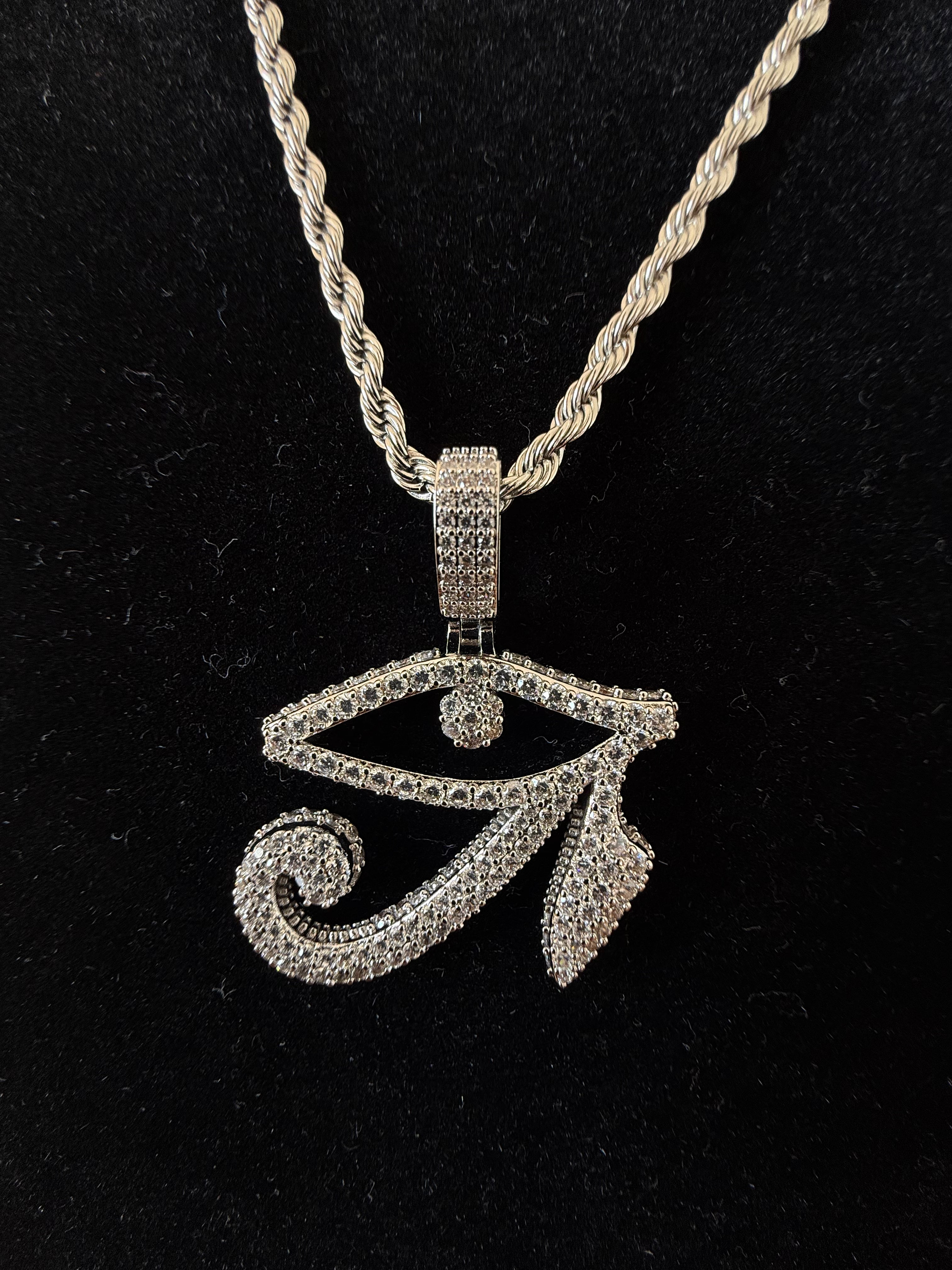 Diamond Eye Of Horus Necklace Pendent and Rope Chain