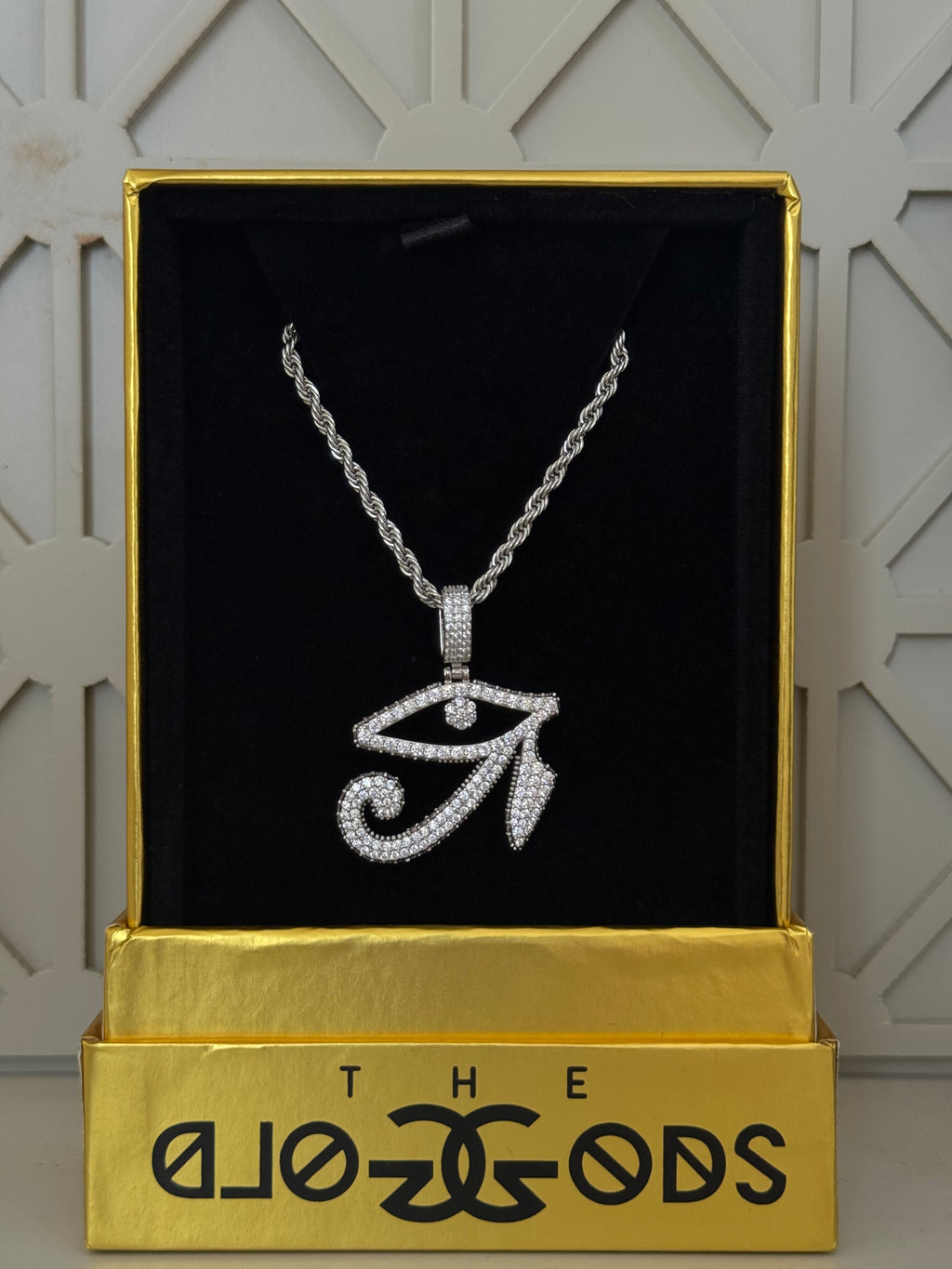 Diamond Eye Of Horus Necklace Pendent and Rope Chain