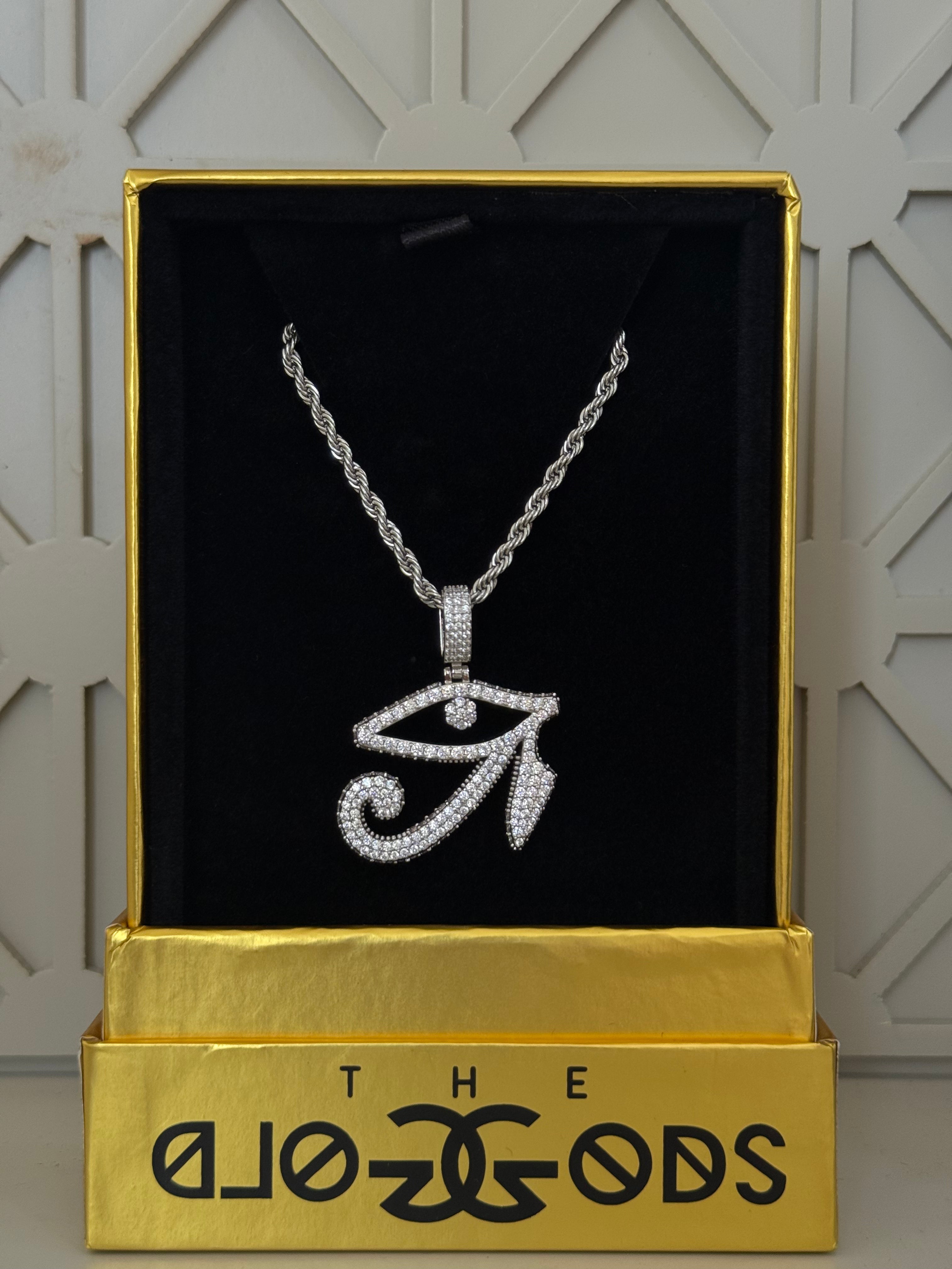Diamond Eye Of Horus Necklace Pendent and Rope Chain
