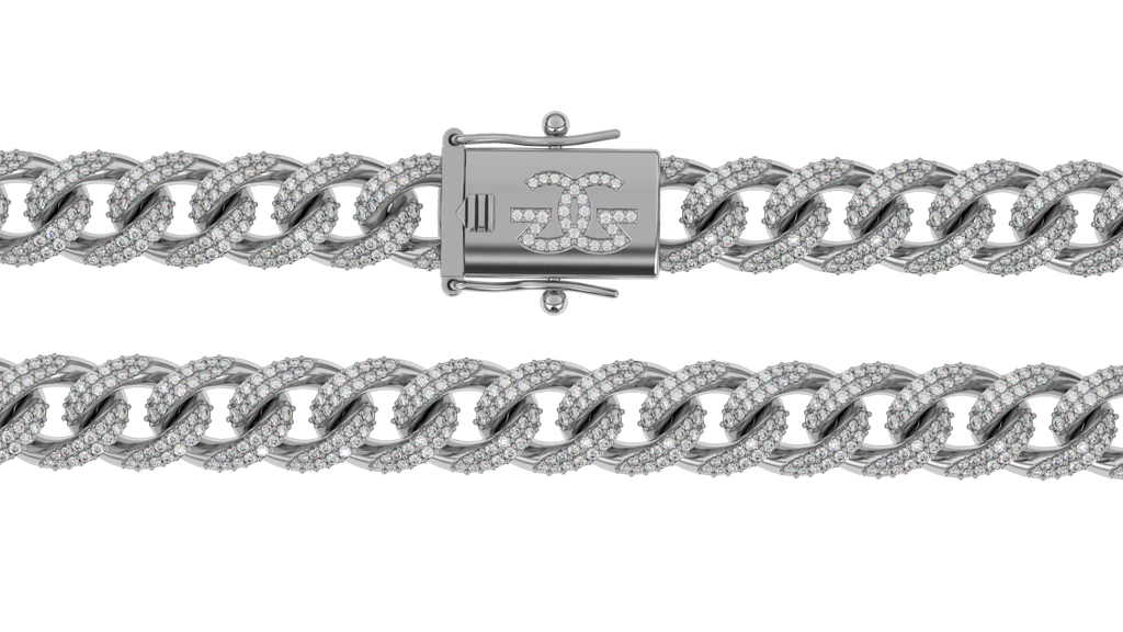 Diamond Cuban Link Chain 10mm The Gold Gods White Gold Lock view Gold Chain Men's Jewelry