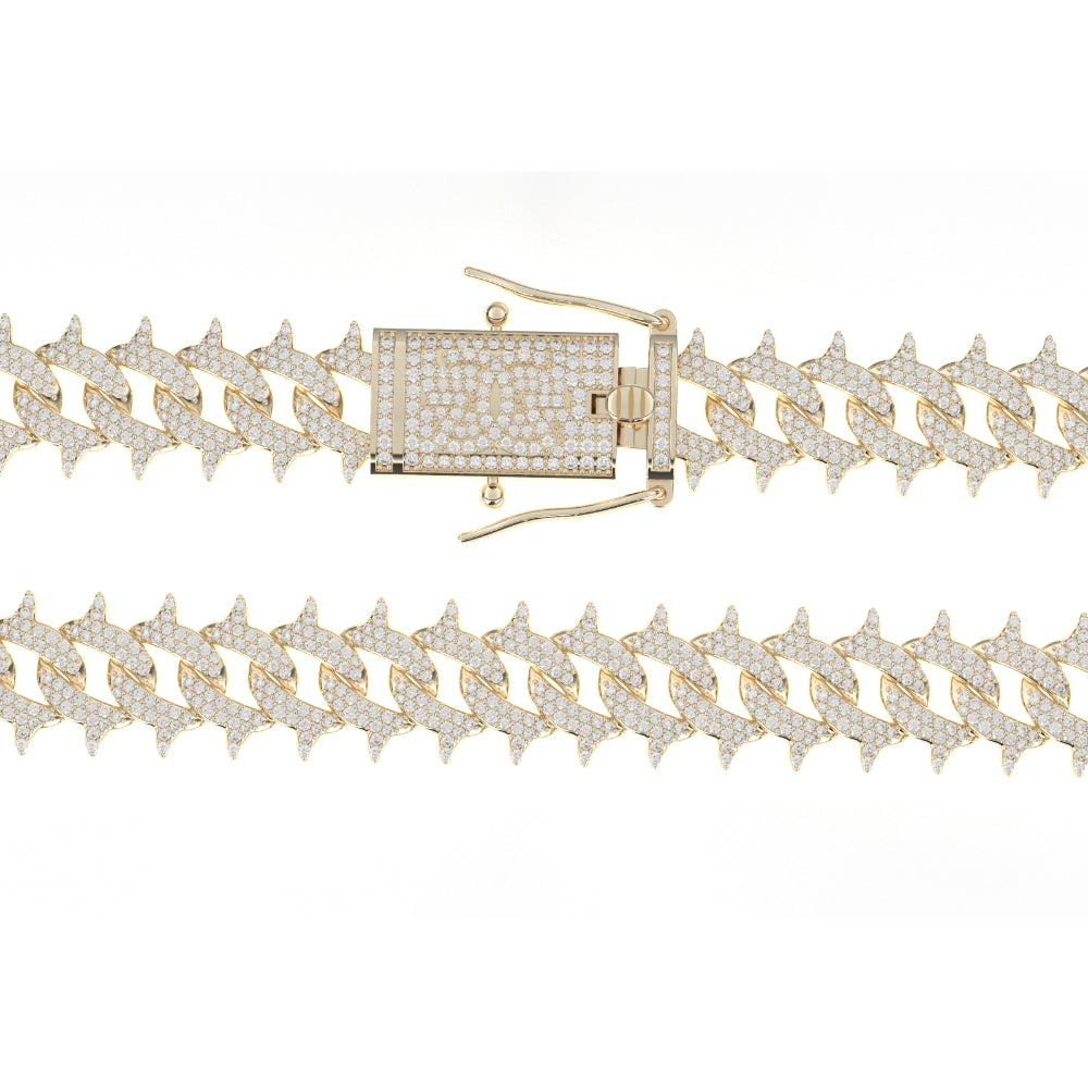 Diamond Cuban Spiked 18k Gold Men's jewelry The Gold Gods Lock view close up 