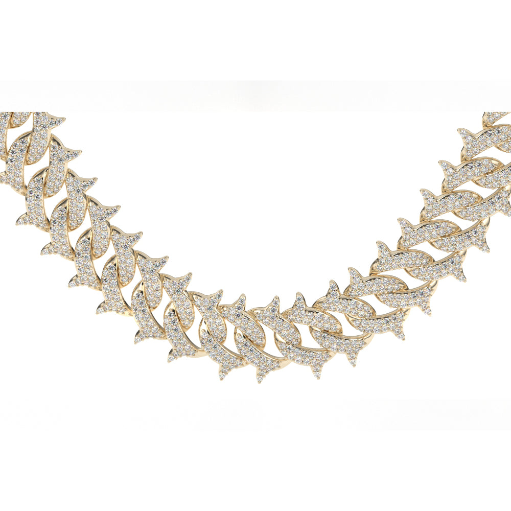 Diamond Cuban Spiked Chain 18k Gold Men's jewelry The Gold Gods  front view close up 