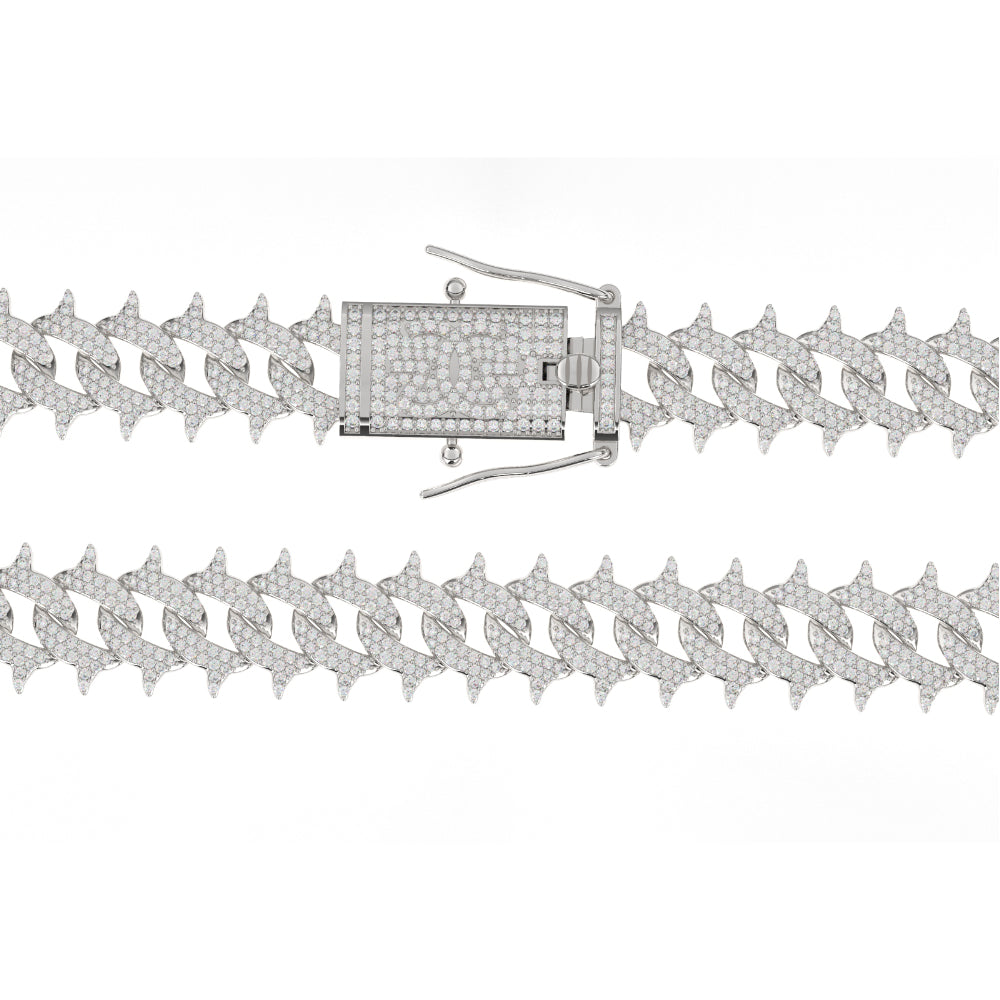 Diamond Cuban Spiked 18k White Gold Men's jewelry The Gold Gods Lock view close up 