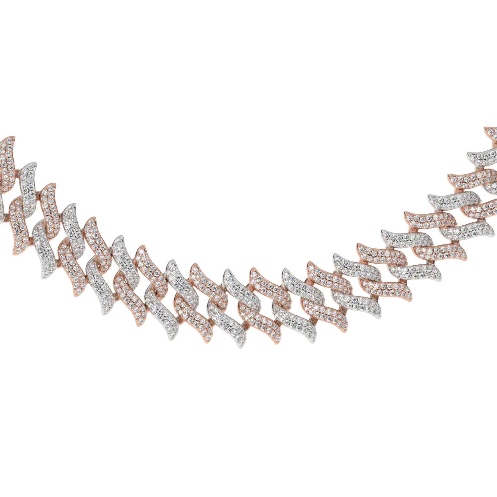 DIAMOND-SPIKED-LAUREL-CUBAN-LINK-CHAIN-18k-2-tone-rose-&-white-gold-plated-front-view-the-gold-gods-mens-jewelry