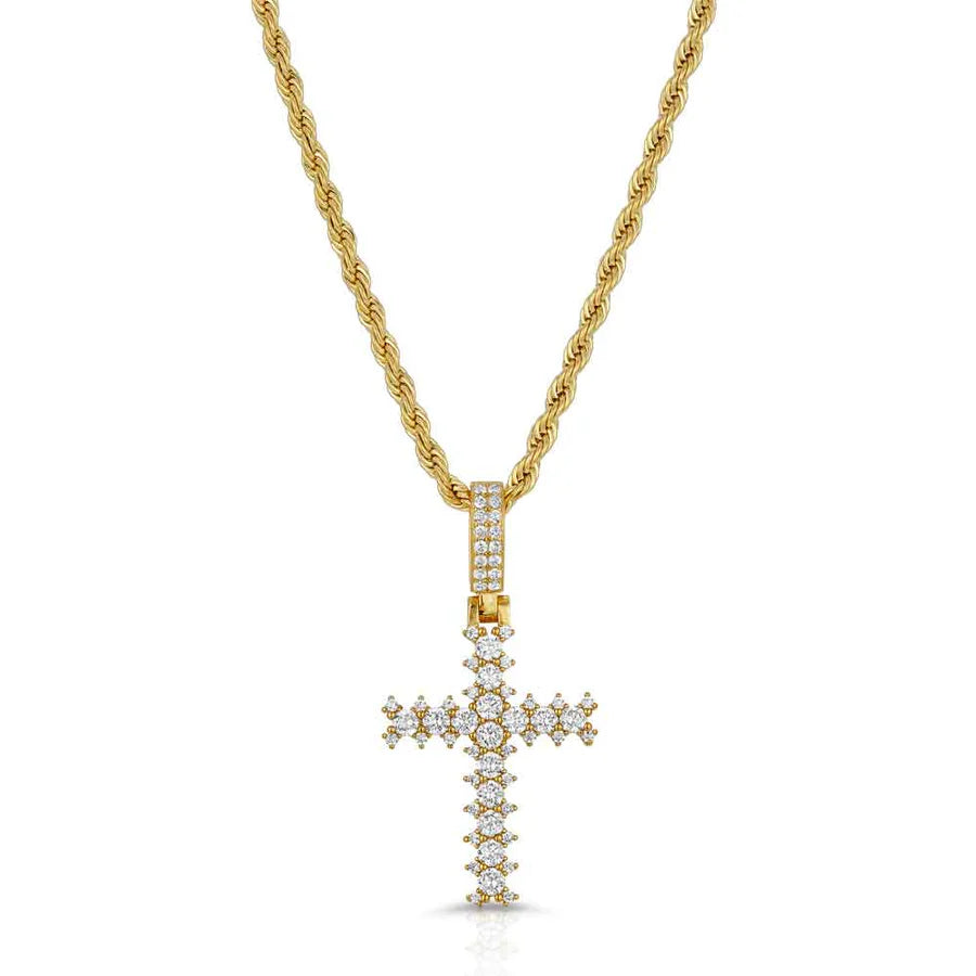 Diamond Cross Necklace Pendant and Rope Chain