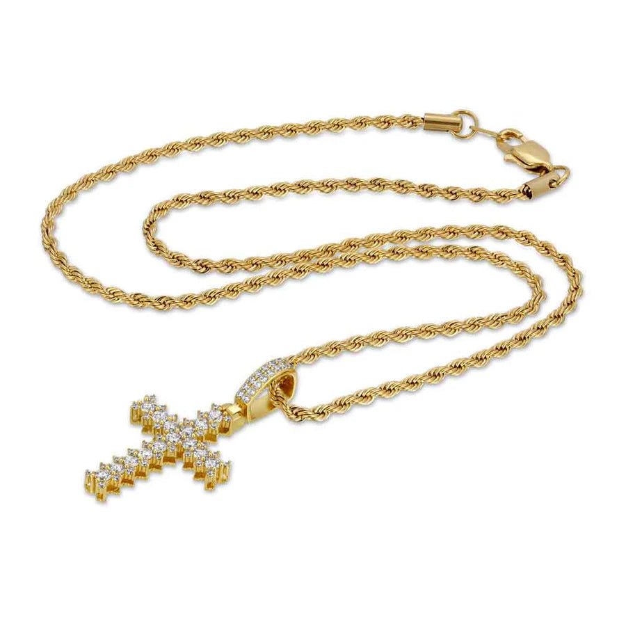 Diamond Cross Necklace Pendant and Rope Chain