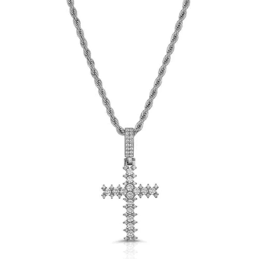 Diamond Cross Necklace Pendant and Rope Chain