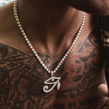 Diamond Eye Of Horus Necklace Pendent and Rope Chain