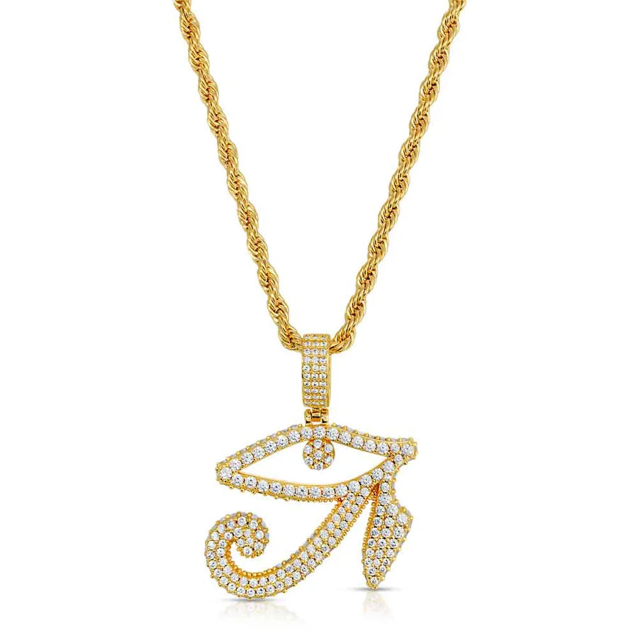 Diamond Eye Of Horus Necklace Pendent and Rope Chain