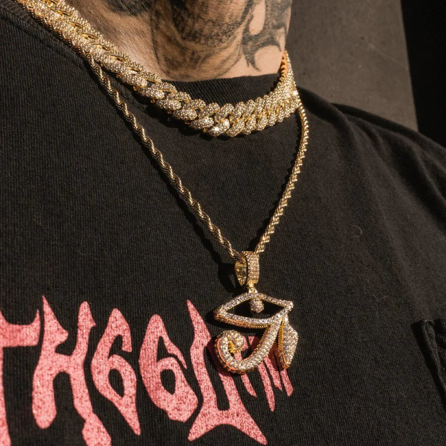 Diamond Eye Of Horus Necklace Pendent and Rope Chain