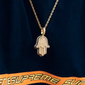 Diamond Hamsa Hand Necklace Pendant and Rope Chain
