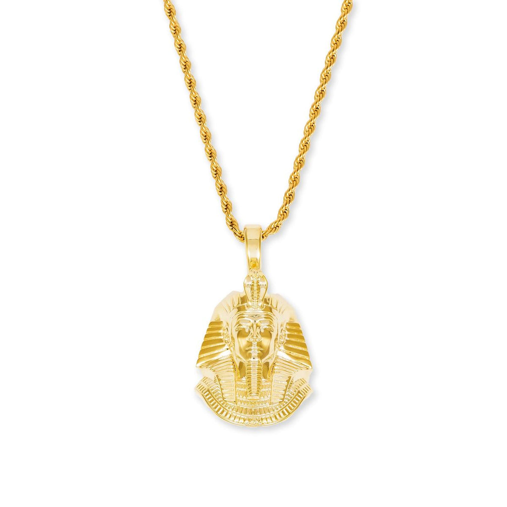 Pharaoh Head Necklace Pendant and Rope Chain