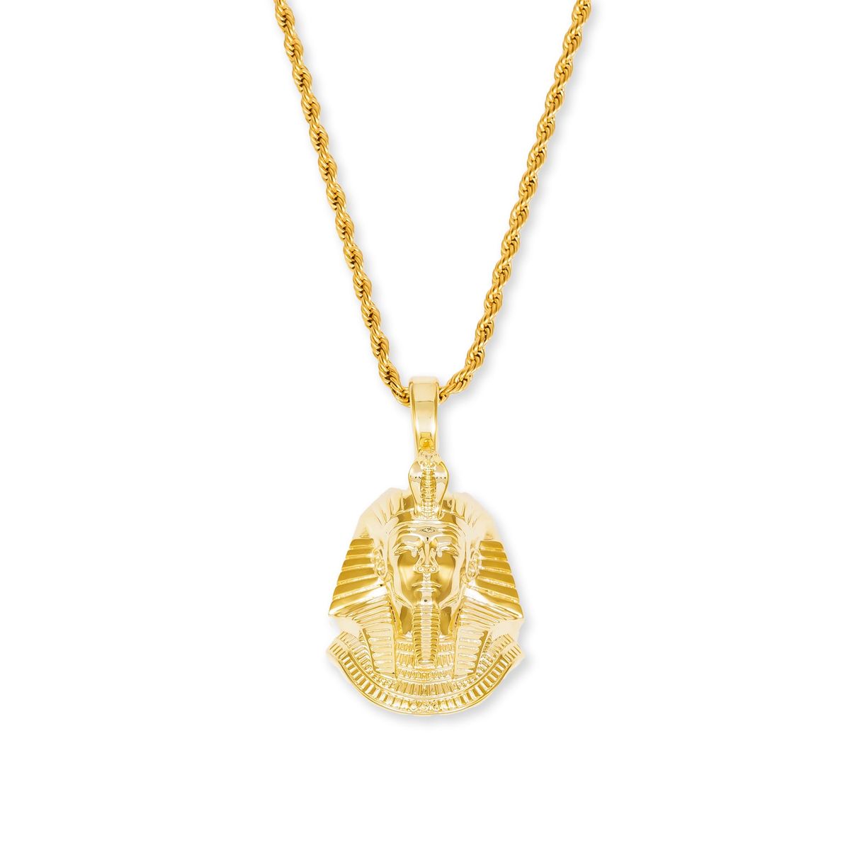Pharaoh Head Necklace Pendant and Rope Chain