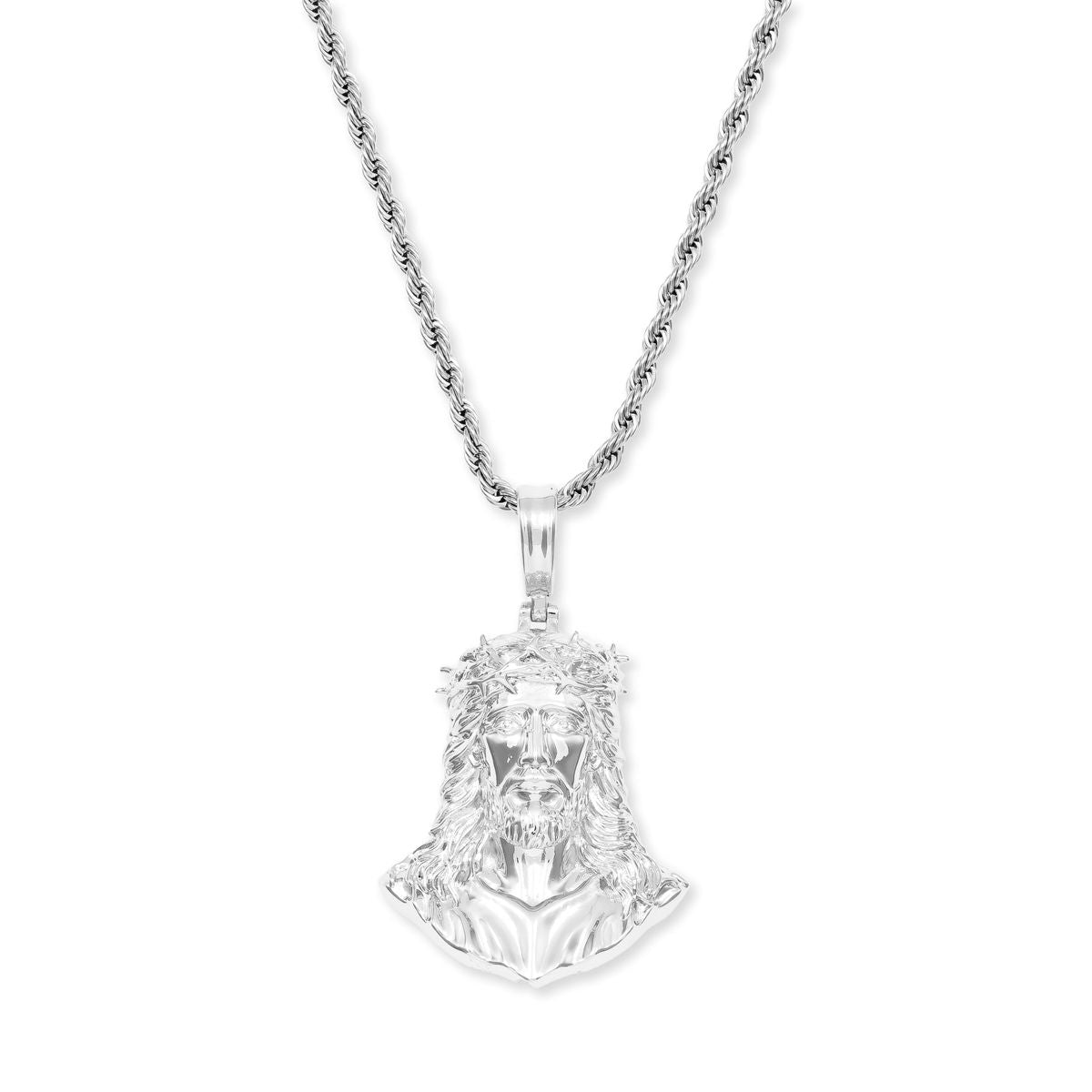 Jesus Piece Necklace Pendant and Rope Chain