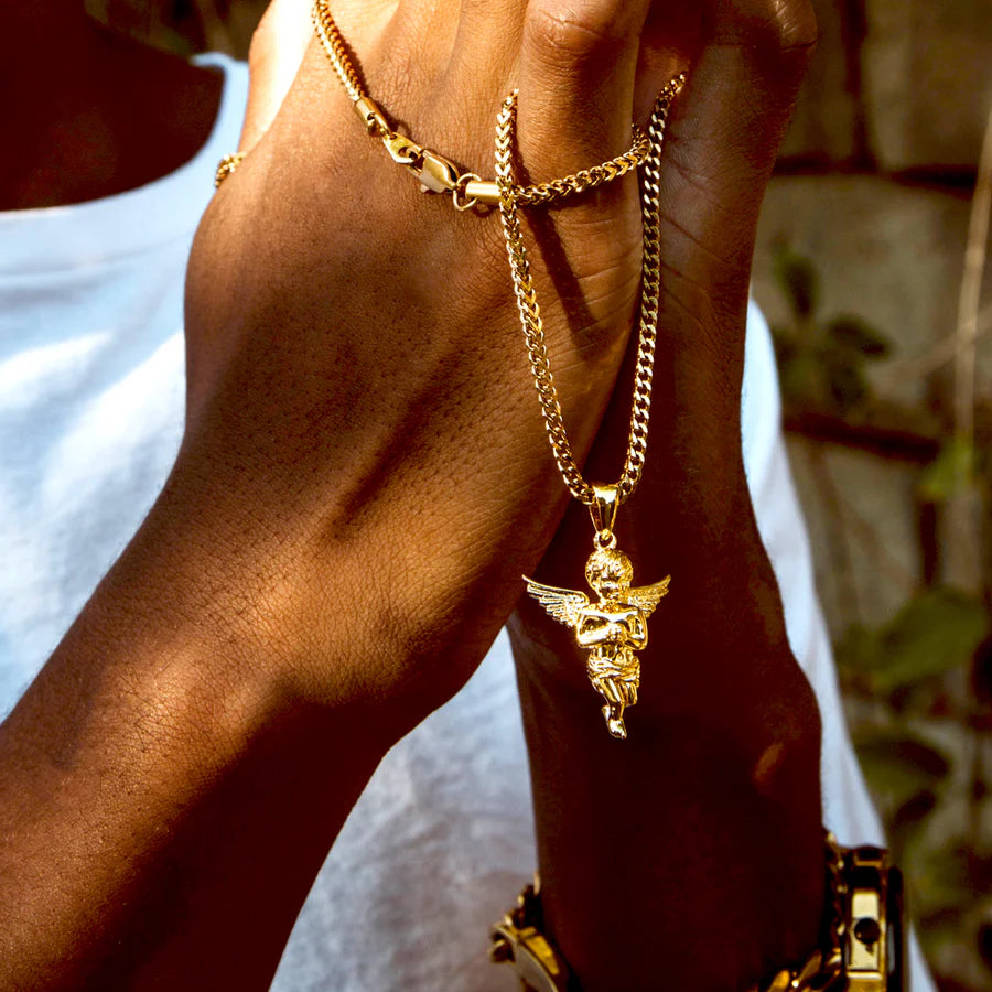 Micro Angel Necklace Pendant and Franco Chain