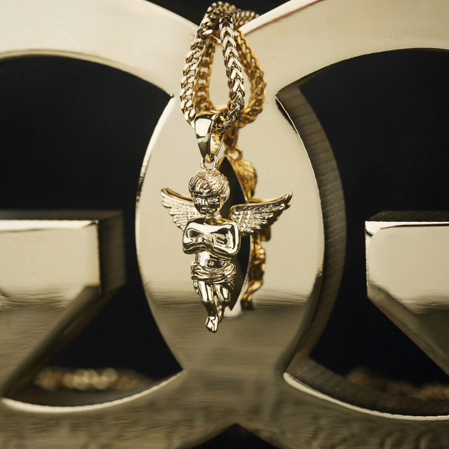 Micro Angel Necklace Pendant and Franco Chain