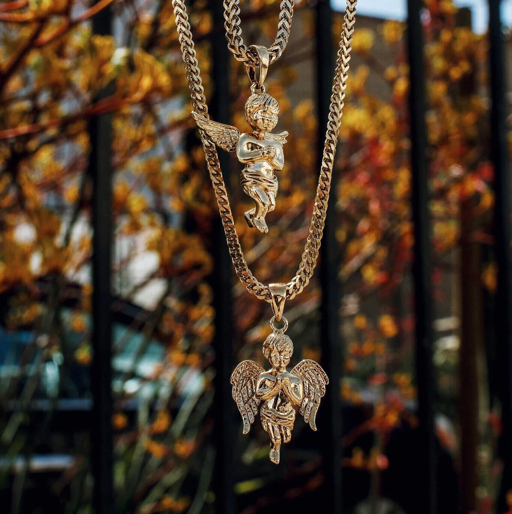 Micro Angel Necklace Pendant and Franco Chain