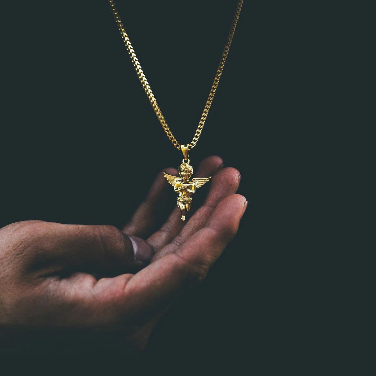 Micro Angel Necklace Pendant and Franco Chain