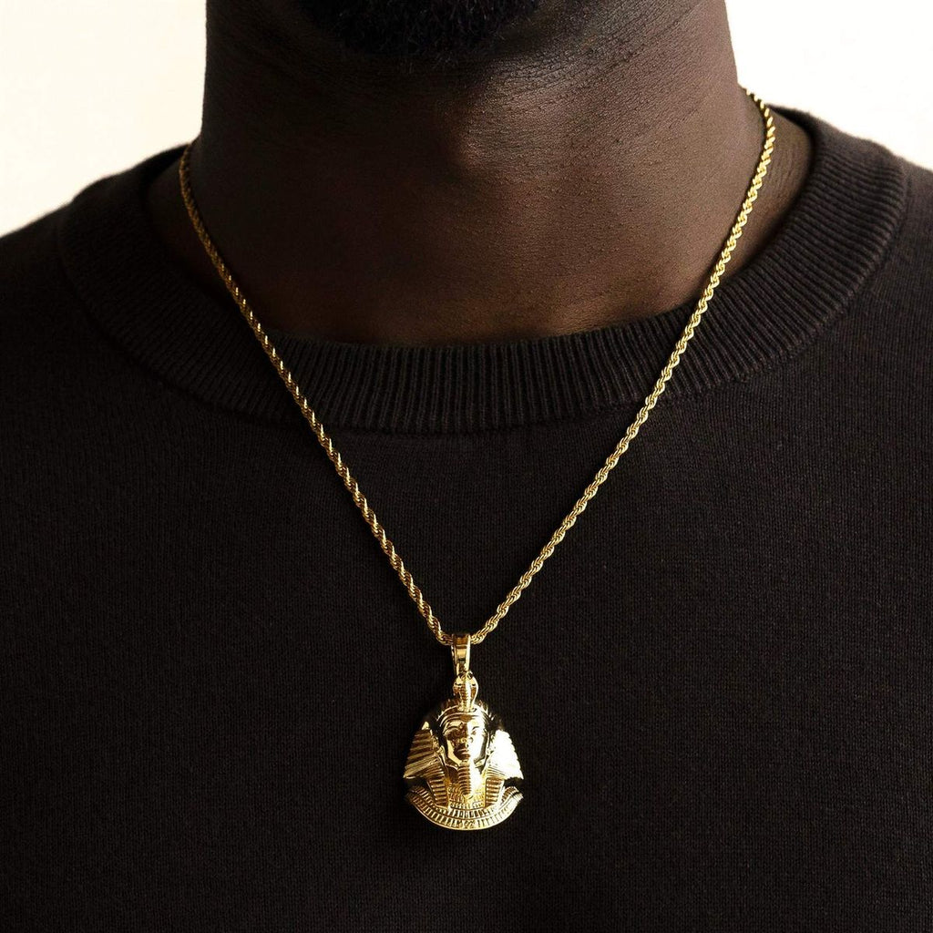 Pharaoh Head Necklace Pendant and Rope Chain