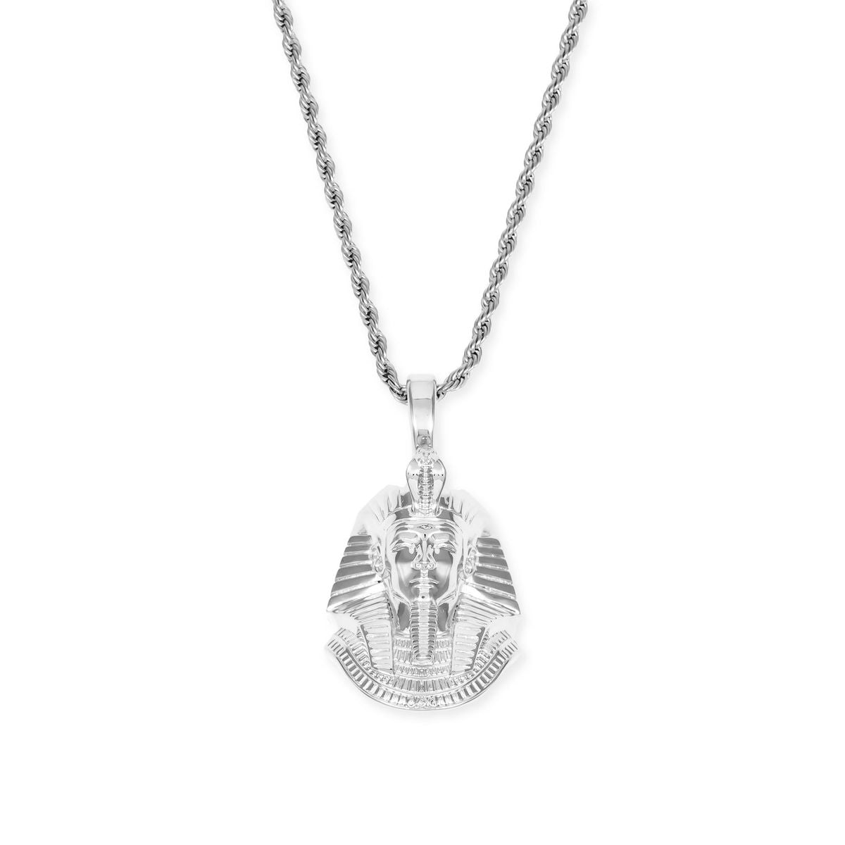 Pharaoh Head Necklace Pendant and Rope Chain