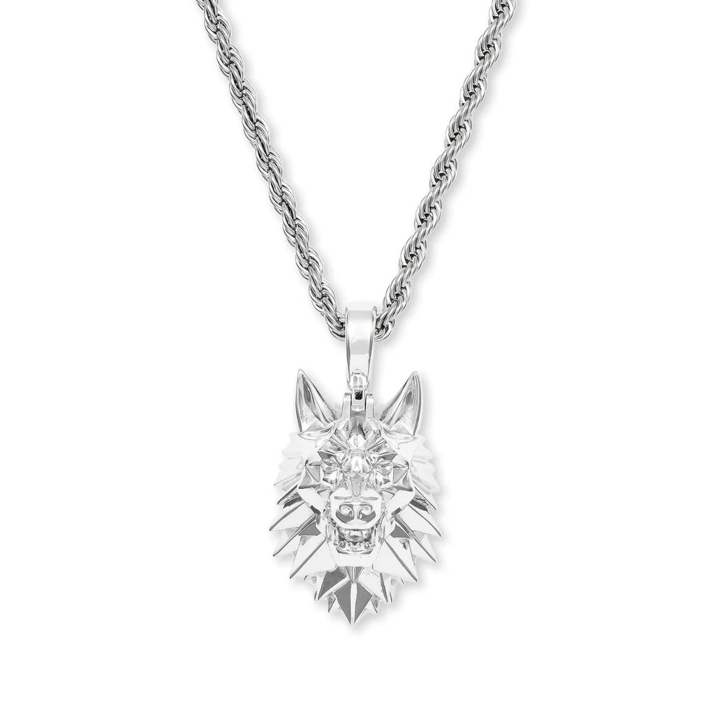 Wolf Head Necklace Pendant and Rope Chain