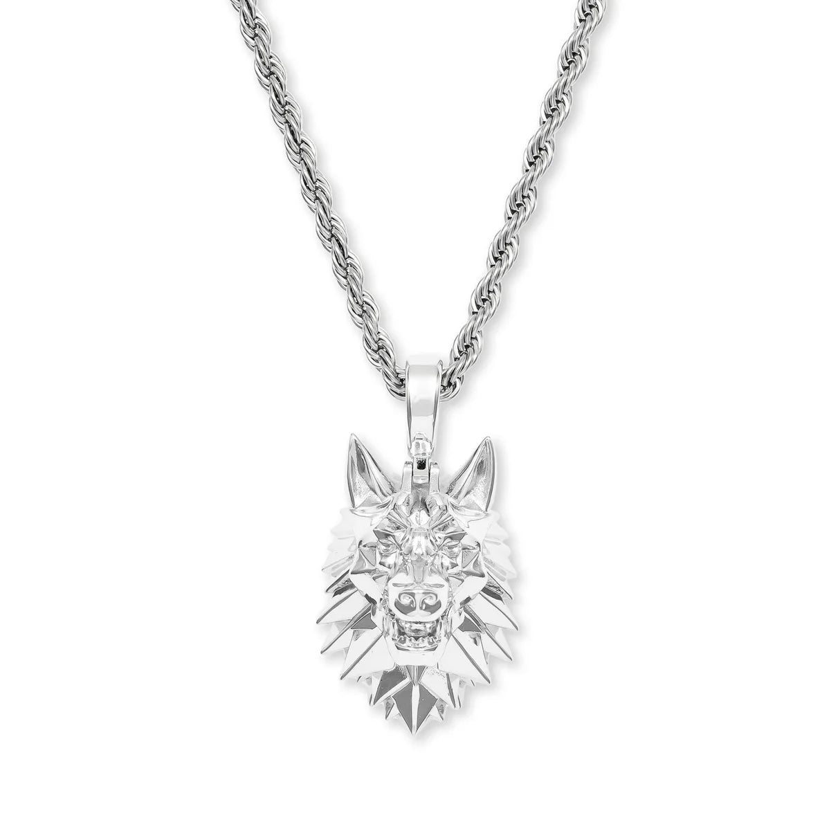 Wolf Head Necklace Pendant and Rope Chain