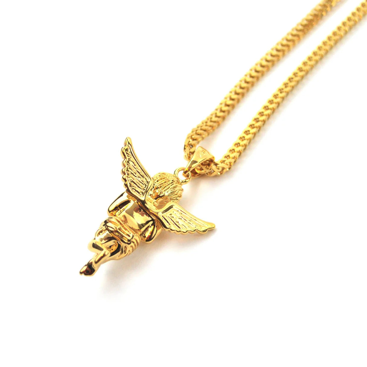 Micro Angel Necklace Pendant and Franco Chain