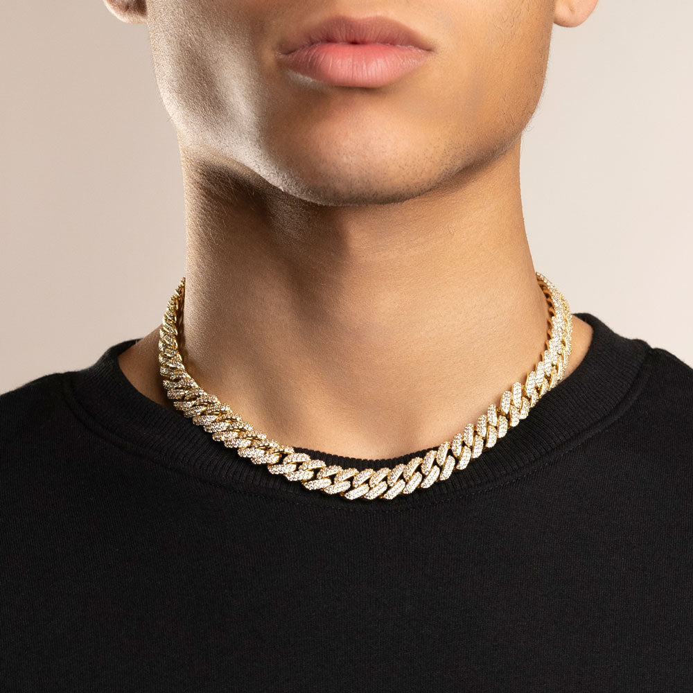 Gold Flooded Diamond Cuban Link Choker Chain 12mm The Gold Gods 18 inch 2