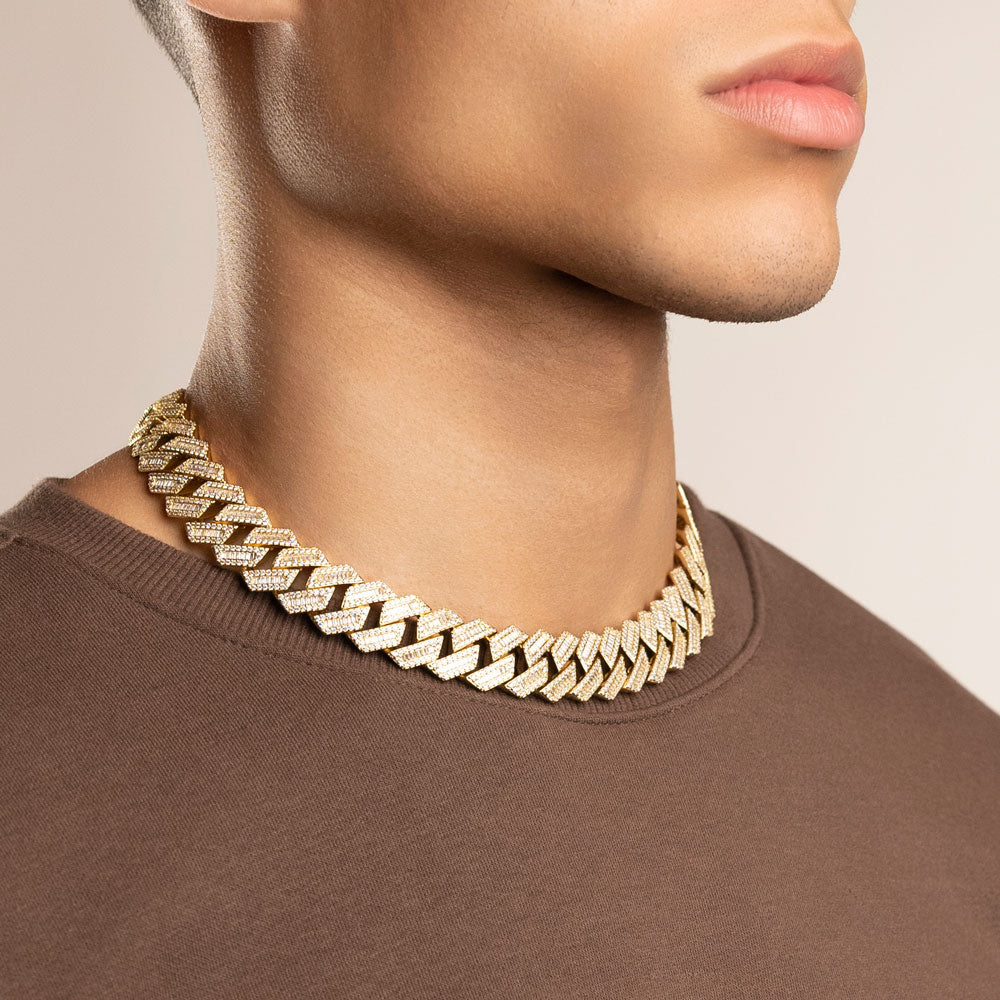 Men's Diamond Cuban Chain Straight Edge Baguette (18 mm) The Gold Gods 18 inch