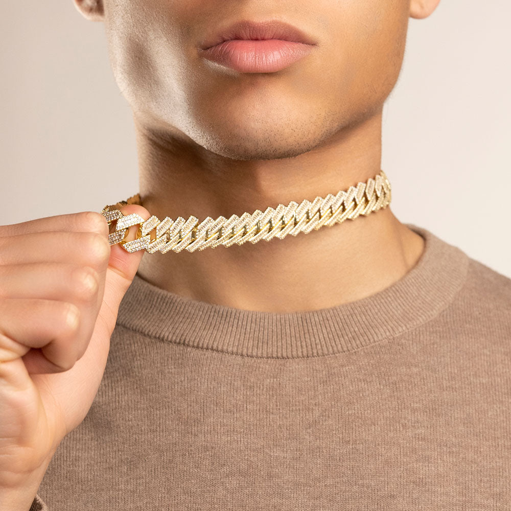 Men's Diamond Cuban Chain Straight Edge Baguette (18 mm) The Gold Gods 22 inch