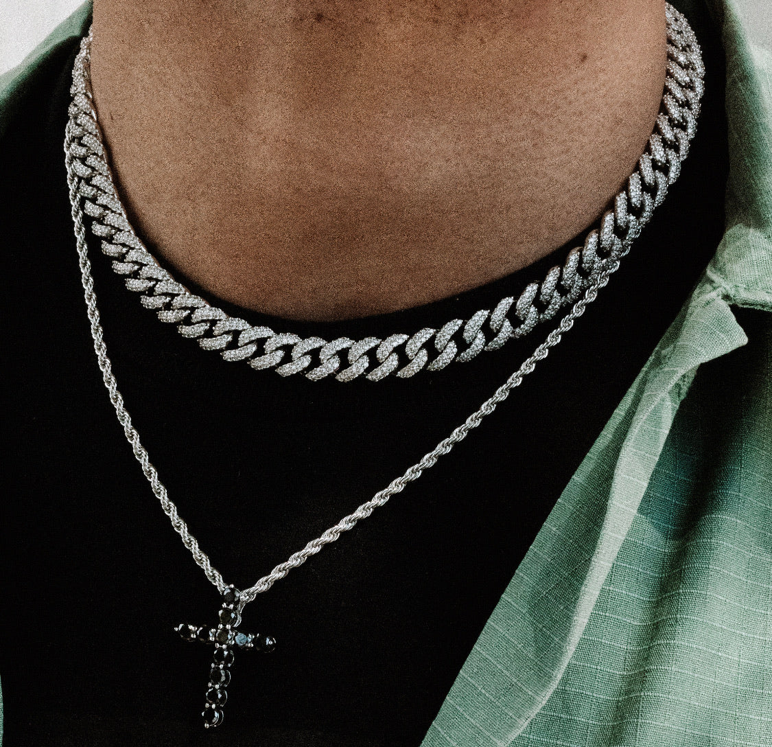 Diamond Cuban Link Chain 10mm The Gold Gods lifestyle look white gold
