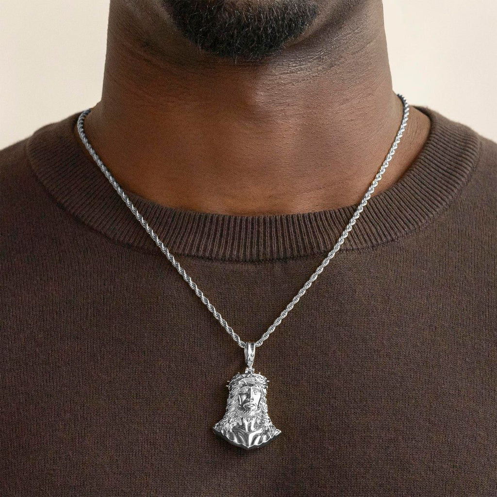 Jesus Piece Necklace Pendant and Rope Chain