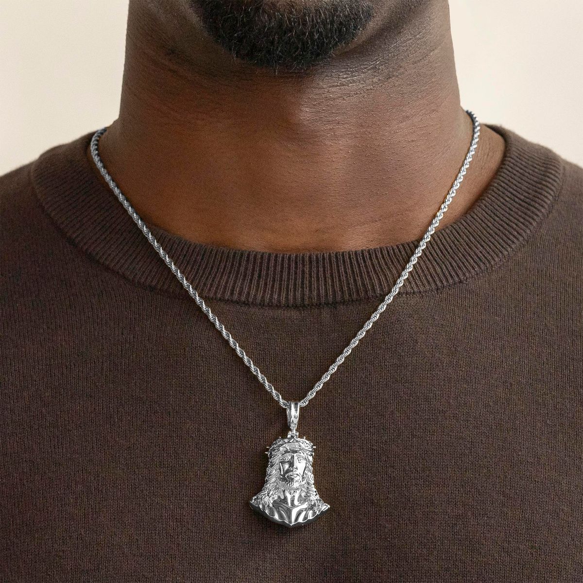 Jesus Piece Necklace Pendant and Rope Chain