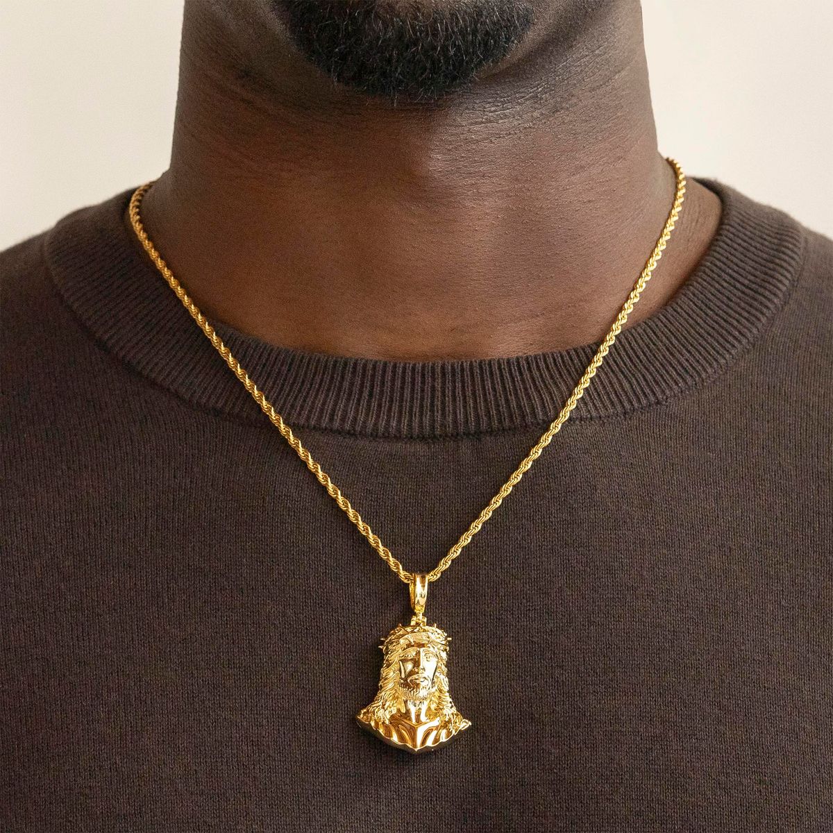 Jesus Piece Necklace Pendant and Rope Chain