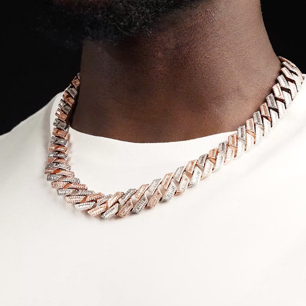 Men's Diamond Cuban Chain Straight Edge Baguette (18 mm) The Gold Gods 2 Tone 22 inch