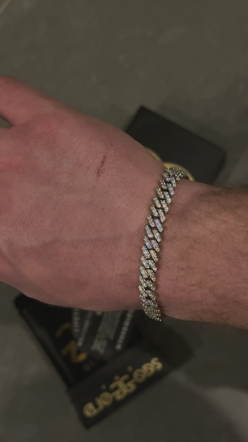 Diamond Straight Edge Cuban White Gold Bracelet 8MM