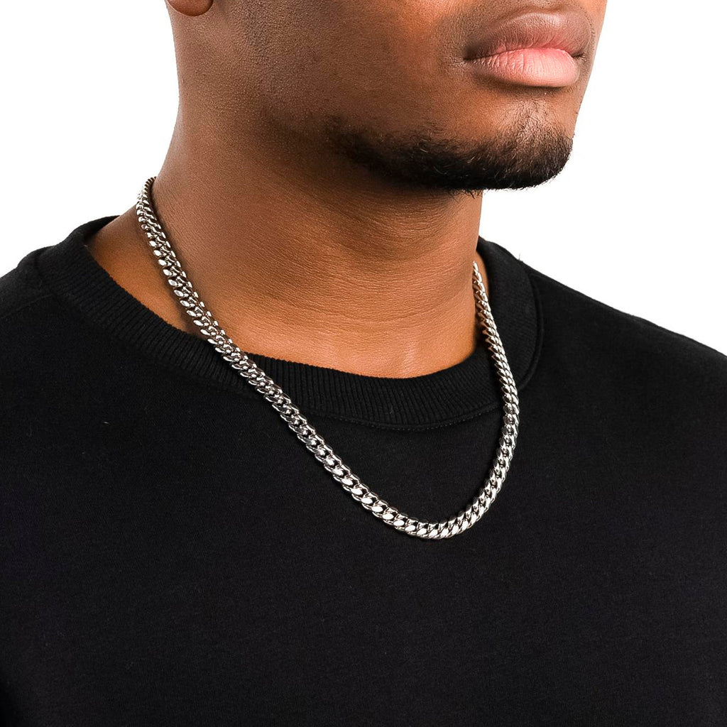 Men's Silver Chain - White Gold 8mm Miami Cuban Link - The Gold Gods - 22 inch 1